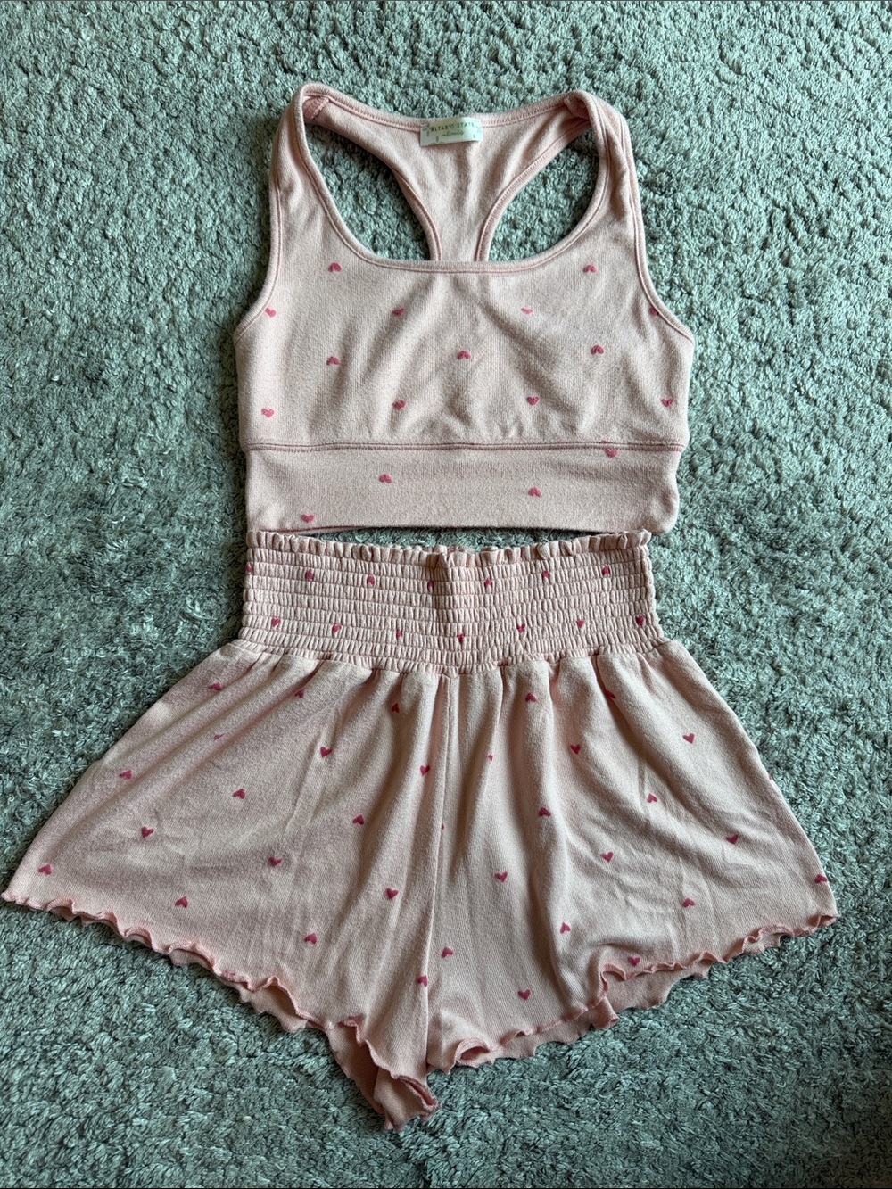 Z Supply Altar’d State Pink Heart Bralette & Shorts Sleep Set XS/S